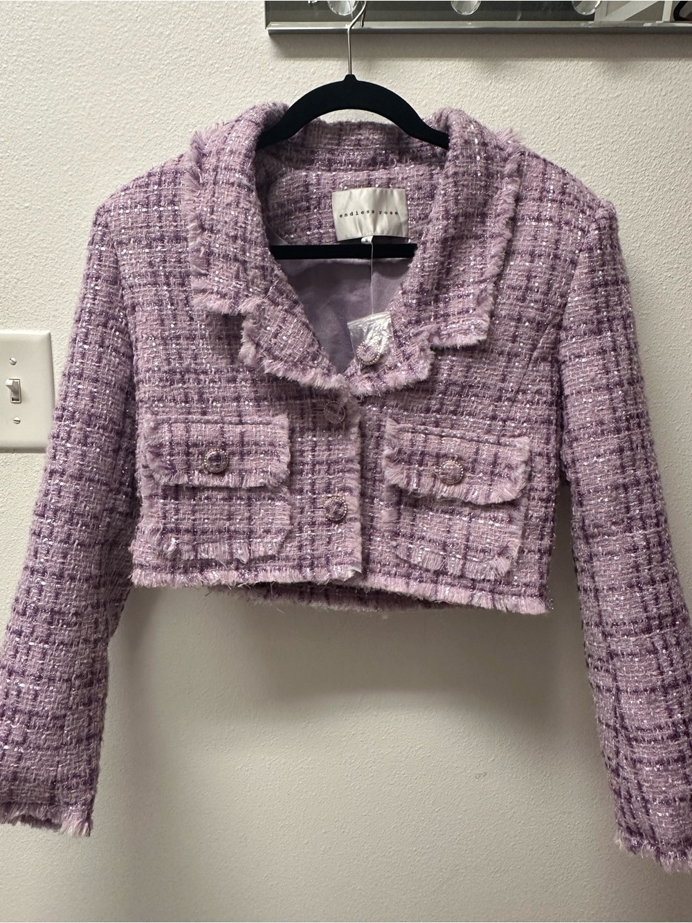 Lavender Tweed Cropped Blazer with buttons